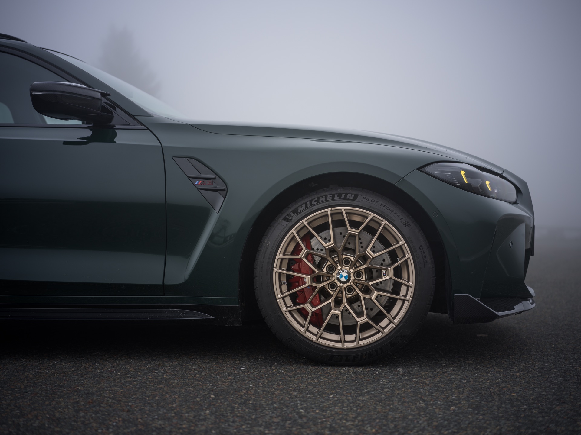 Side detail of a green BMW performance car